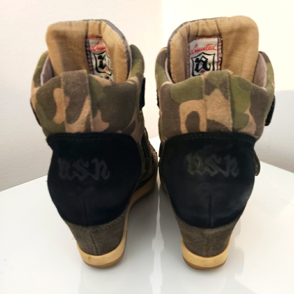 Ash Platform Trainer Army Green Gold Metallic Suede Velcro Closure Woman 38 EUC - Picture 4 of 9